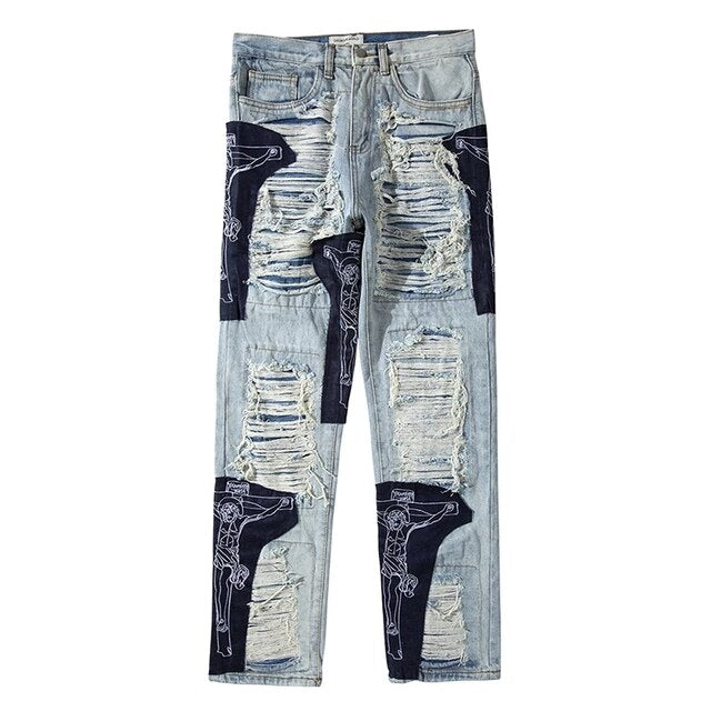 Ripped Cargo Jeans Blue