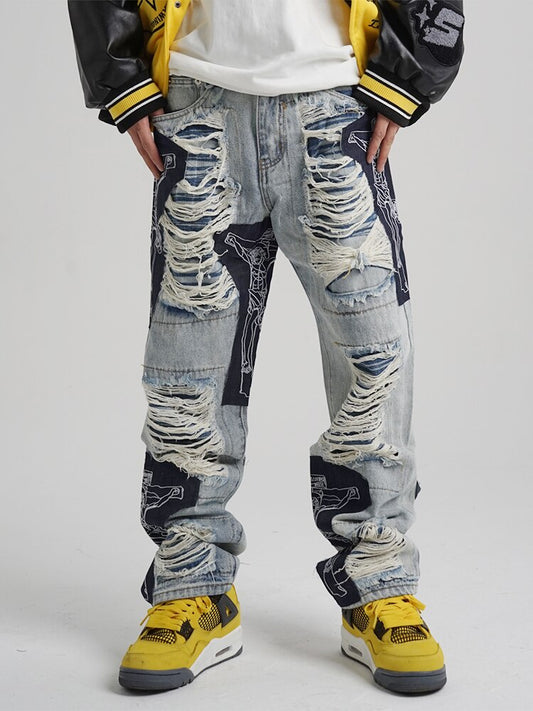 Ripped Cargo Jeans Blue